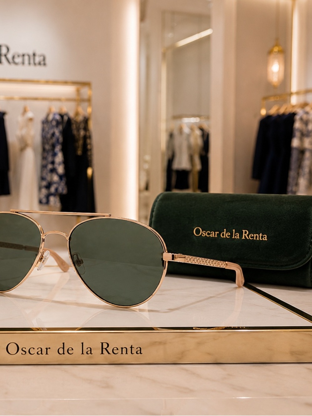 Vintage Style Rose tone Aviator Sunglasses with Green Lenses |
